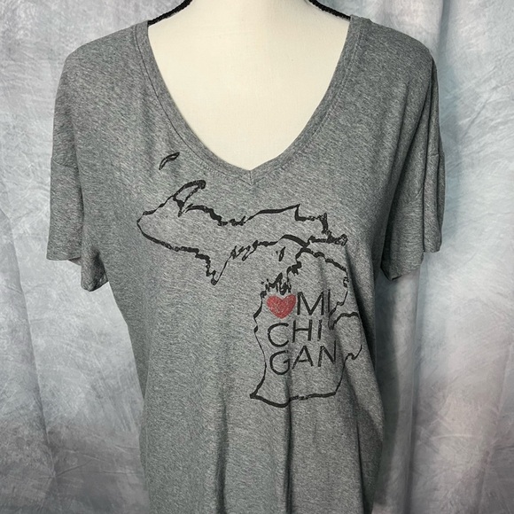 State of Mine Gray Michigan V-Neck Oversized Tee - size Medium - Picture 2 of 8